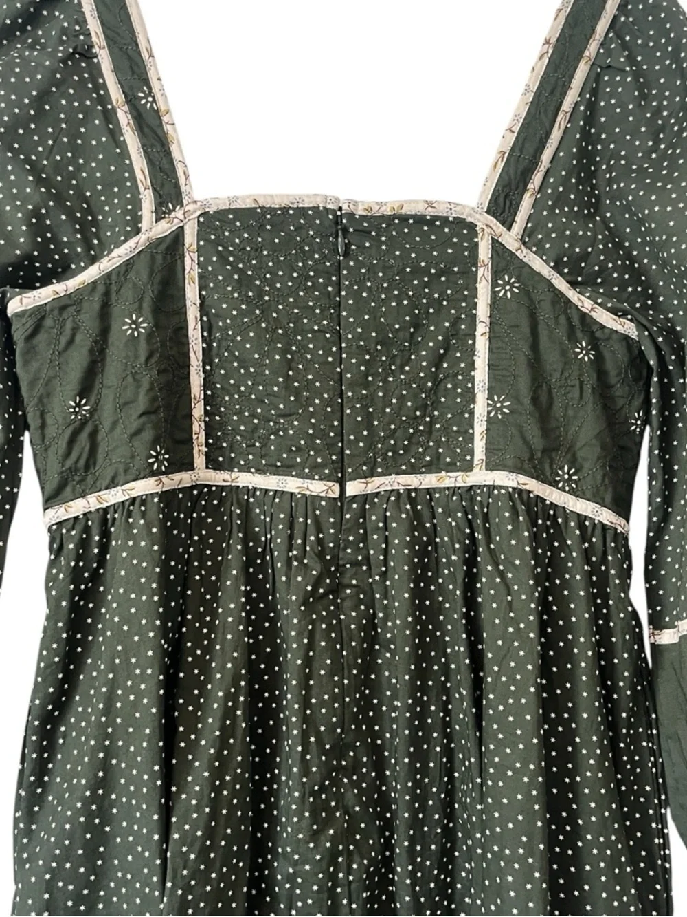 Madewell Green Floral Dress 0 Puff Sleeve Square Neck Cottagecore Pockets